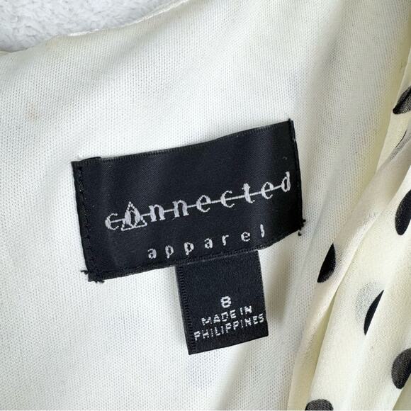 Vintage Y2K Mod Retro Polka Dot Lace Waist Babydoll Midi Dress Cream/Black Sz 8 - Picture 12 of 16